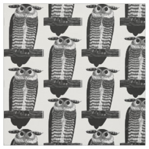 Art deco Owl Bird ink vintage Illustration Fabric