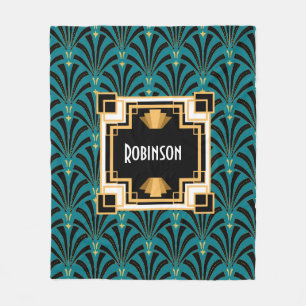 Art Deco Palmetto Monogram Fleece Blanket