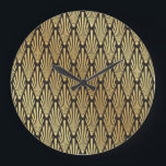 Art Deco Palms: Black Gold. Large Clock<br><div class="desc">Seamless black and gold Art Deco palm leaf pattern background Art Deco palm leaf pattern in black and gold. Stylish and elegant decor for various uses. Art Deco palm leaves in black & gold for a lavish touch. deco, pattern, abstract, background, illustration, texture, decor, wedding, vintage, gold, leaf, retro, black,...</div>