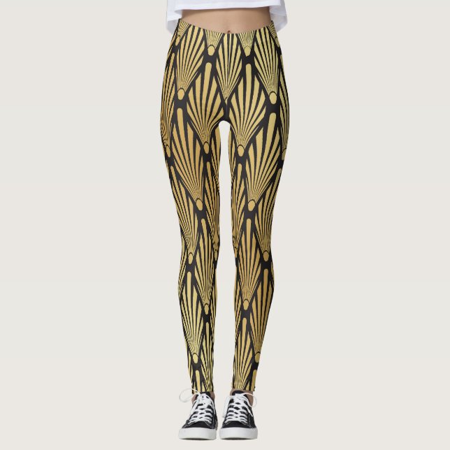 Art Deco Palms: Black Gold. Leggings (Front)