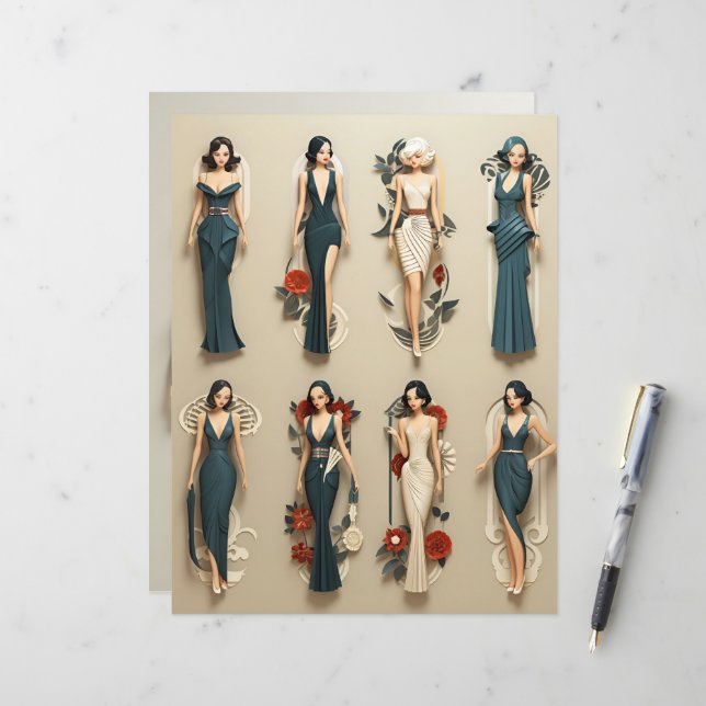 Art Deco Paper Dolls Scrapbook Paper (Front/Back In Situ)