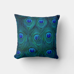 Art Deco Parisian Teal Green Peacock Feather Throw Pillow