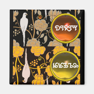 ART DECO PARROTS BROWN YELLOW FLOWERS  DIRTY CLEAN MAGNET