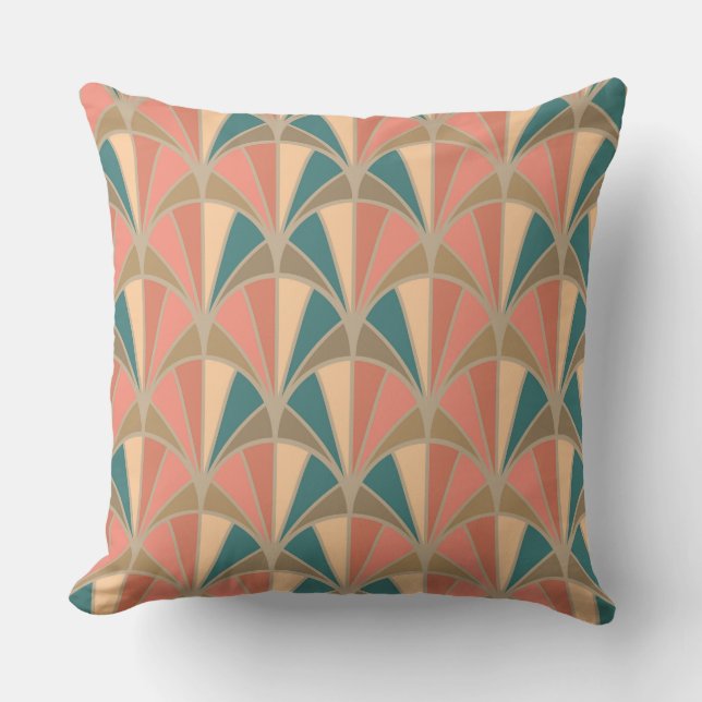 Art Deco Pastel Colour Fan Pattern Throw Pillow (Front)