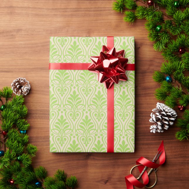 Art Deco Pattern 01 - Bright Green on Off-White Wrapping Paper (Holiday Gift)