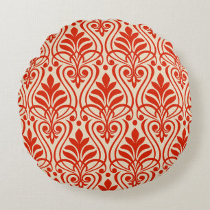 Art Deco Pattern 01 - Dali's Red on Off-White Round Pillow