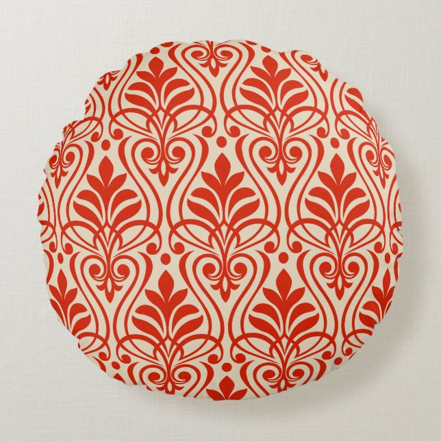 Art Deco Pattern 01 - Dali's Red on Off-White Round Pillow (Front)