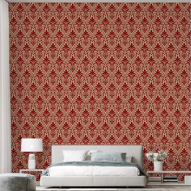 Art Deco Pattern 01 - Dark Red on Off-White Wallpaper (Bedroom)