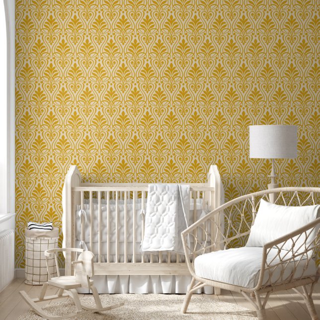 Art Deco Pattern 01 - Deco Gold 2 on Off-White Wallpaper (Kids)