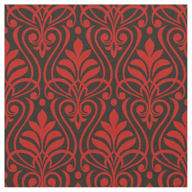 Art Deco Pattern 01 - Milano Red on Black Fabric (Close Up)