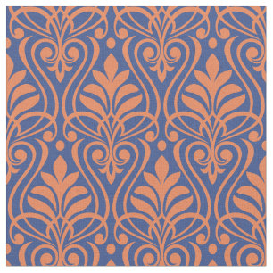 Art Deco Pattern 01 - Orange on Prussian Blue Fabric