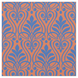 Art Deco Pattern 01 - Prussian Blue on Orange Fabric