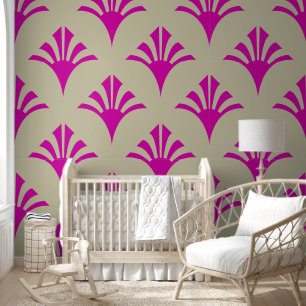Art Deco Pattern 02 - Bold Magenta on Off-White Wallpaper