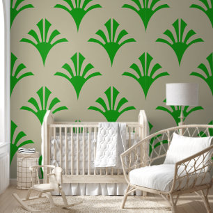 Art Deco Pattern 02 - Forest Green on Off-White Wallpaper