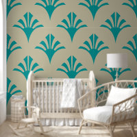 Art Deco Pattern 02 - Teal on Off-White