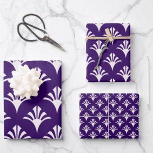 Art Deco Pattern 02 - White on Cadbury Purple Wrapping Paper Sheet