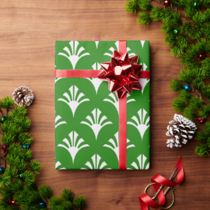 Art Deco Pattern 02 - White on Forest Green Wrapping Paper