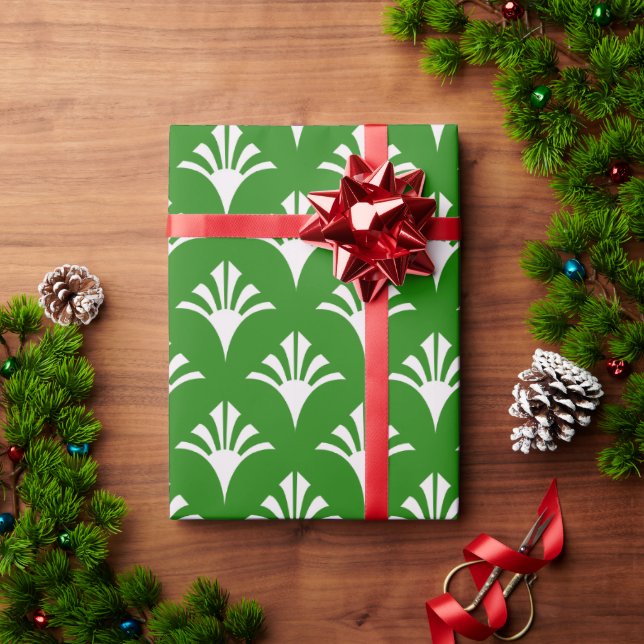 Art Deco Pattern 02 - White on Forest Green Wrapping Paper (Holiday Gift)
