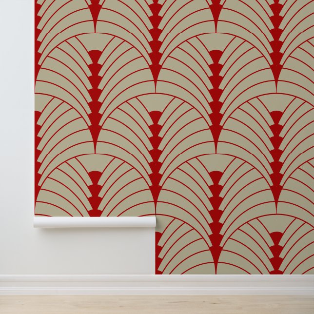 Art Deco Pattern 03 - Escher Red on Off-White Wallpaper (Application)
