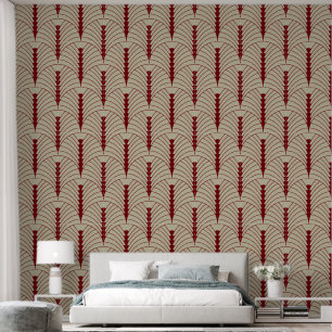 Art Deco Pattern 03 - Midnight Red on Off-White Wallpaper