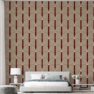 Art Deco Pattern 03 - Midnight Red on Off-White Wallpaper