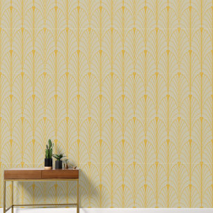 Art Deco Pattern 04 - Deco Gold on Off-White Wallpaper