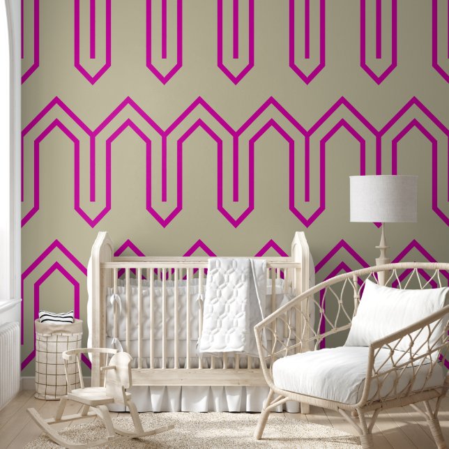 Art Deco Pattern 05 - Bold Magenta on Off-White Wallpaper (Kids)