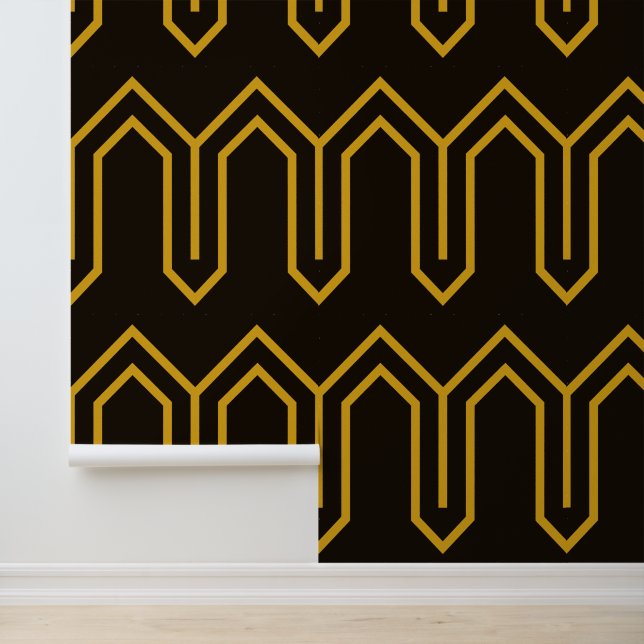 Art Deco Pattern 05 - Deco Gold 2 on Black Wallpaper (Application)
