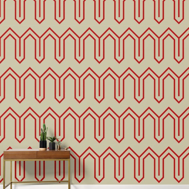 Art Deco Pattern 05 - Escher Red on Off-White Wallpaper (Hallway)