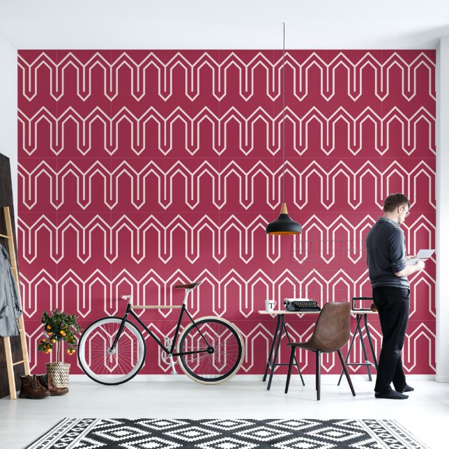 Art Deco Pattern 05 - Light Pink on Raspberry Pink Wallpaper (Living Room)