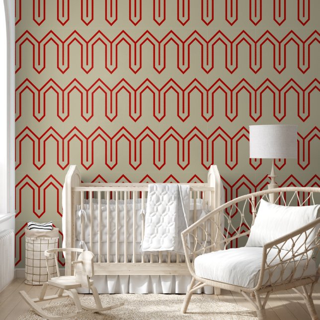 Art Deco Pattern 05 - Milano Red on Off-White Wallpaper (Kids)