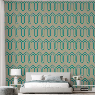 Art Deco Pattern 05 - Teal on Off-White Wallpaper