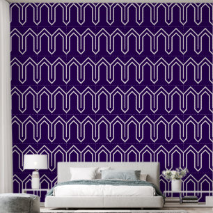 Art Deco Pattern 05 - White on Cadbury Purple Wallpaper