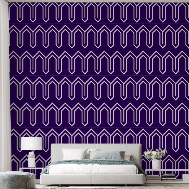 Art Deco Pattern 05 - White on Cadbury Purple Wallpaper (Bedroom)