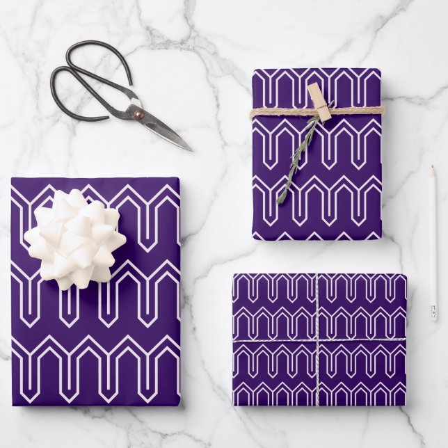 Art Deco Pattern 05 - White on Cadbury Purple Wrapping Paper Sheet (Front)