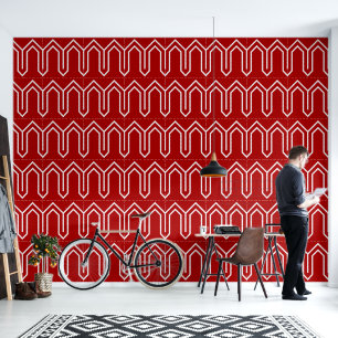 Art Deco Pattern 05 - White on Milano Red Wallpaper