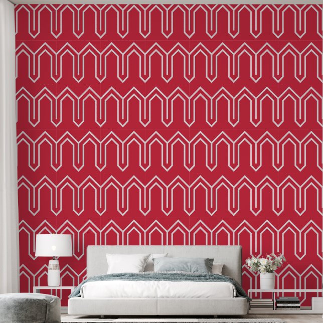 Art Deco Pattern 05 - White on Paradise Pink Wallpaper (Bedroom)