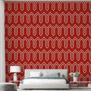 Art Deco Pattern 05 - White on Persian Red Wallpaper