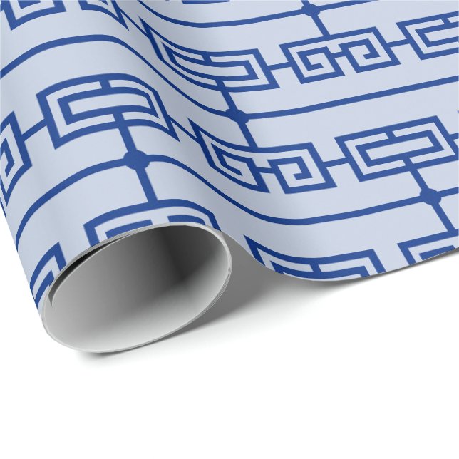 Art Deco Pattern 09 - Dark Blue on Lavender Blue Wrapping Paper (Roll Corner)