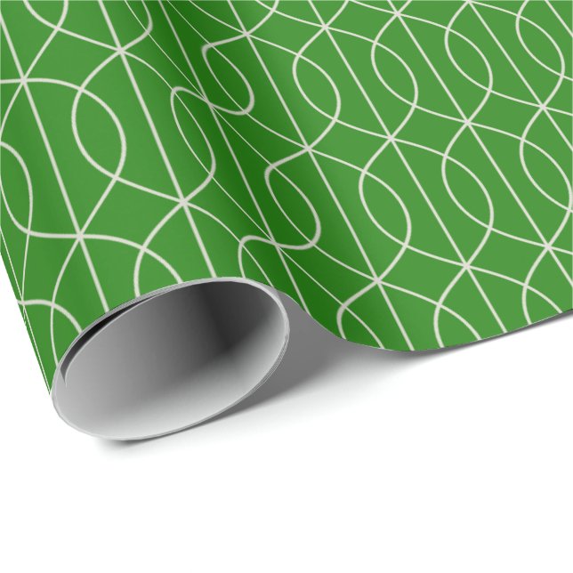 Art Deco Pattern 10 - Off-White on Forest Green Wrapping Paper (Roll Corner)