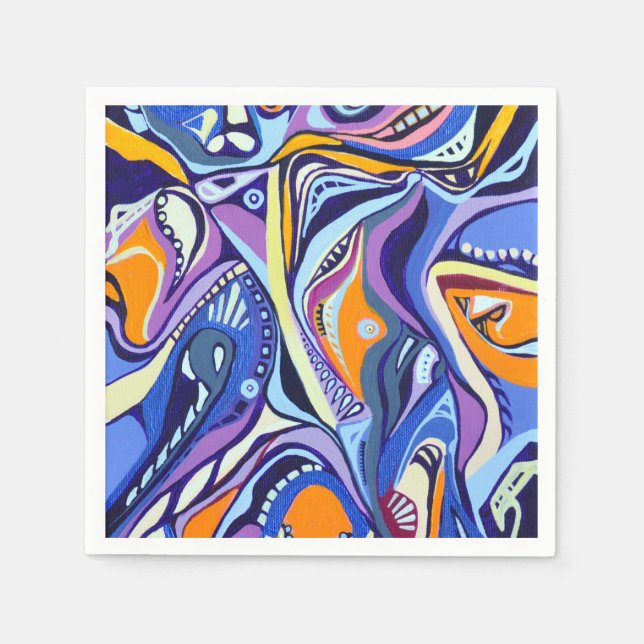 Art Deco pattern - blue and orange Napkin (Front)