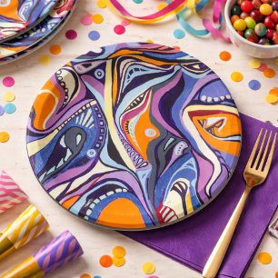 Art Deco pattern - blue and orange Paper Plate