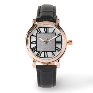 Art Deco Pattern, brushed silver and black Watch