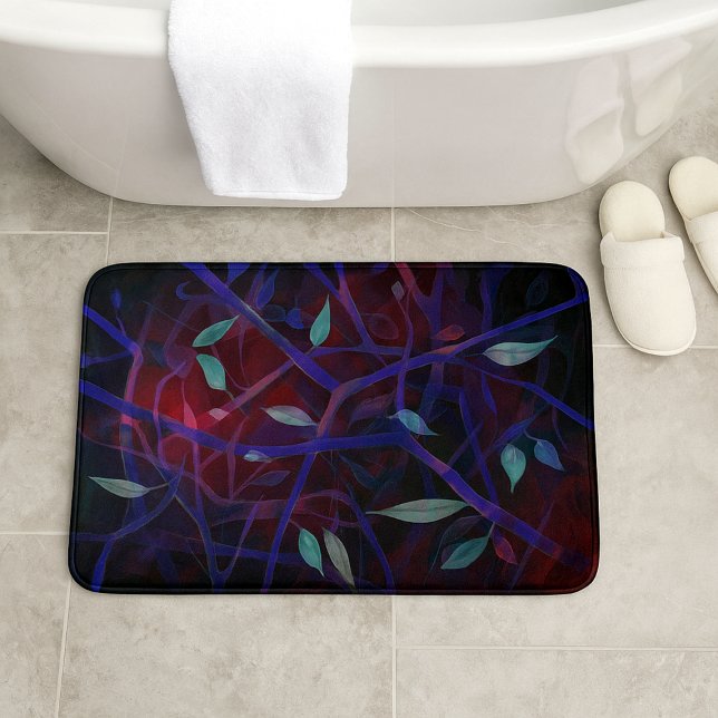 Art Deco pattern - burgundy abstract leaves Bath Mat (Creator Uploaded)