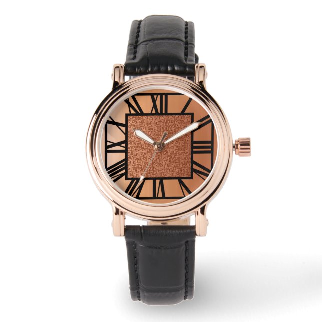 Art Deco Pattern, Copper and Black Watch (Front)