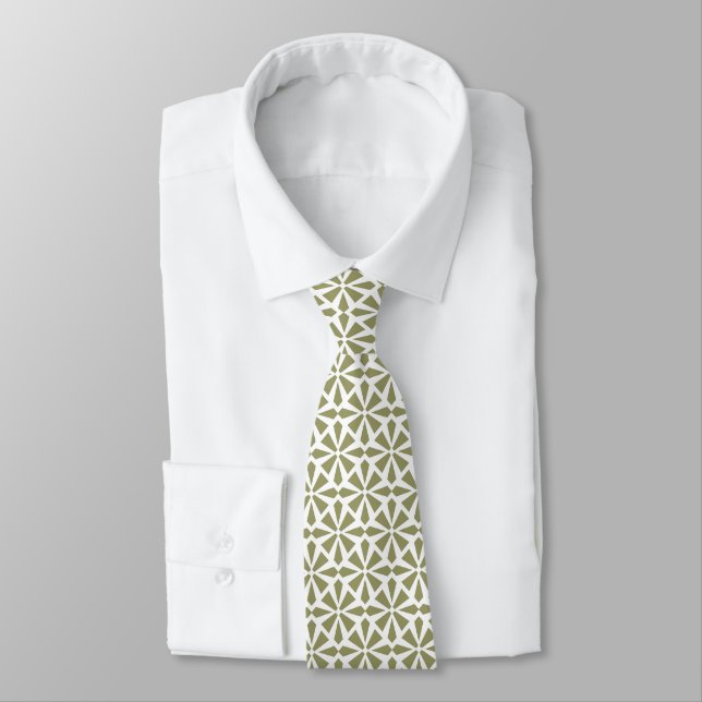 Art Deco Pattern II - Khaki on White Tie (Tied)