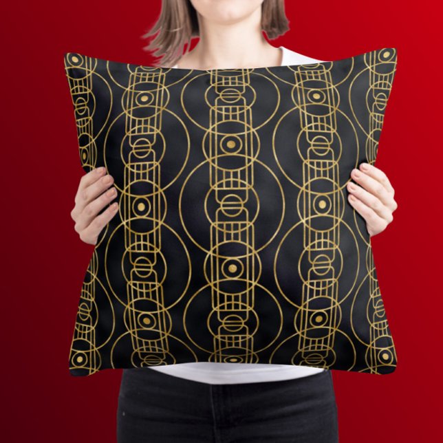 Art Deco pattern in black & gold  Throw Pillow (Creator Uploaded)