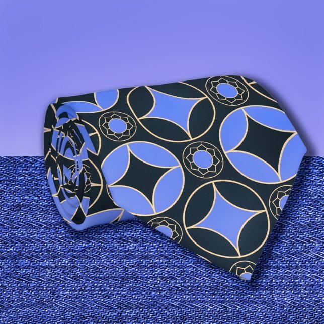 Art  Deco  pattern in blue and  black no2 Tie (Creator Uploaded)