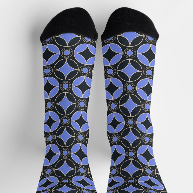 Art  Deco  pattern in blue and  black  Socks (Top)
