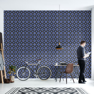 Art Deco pattern in blue and black Wallpaper